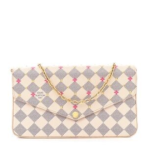 Authentic Louis Vuitton Damier Azur Studded Pochette Felicie Fuchsia- rare find!